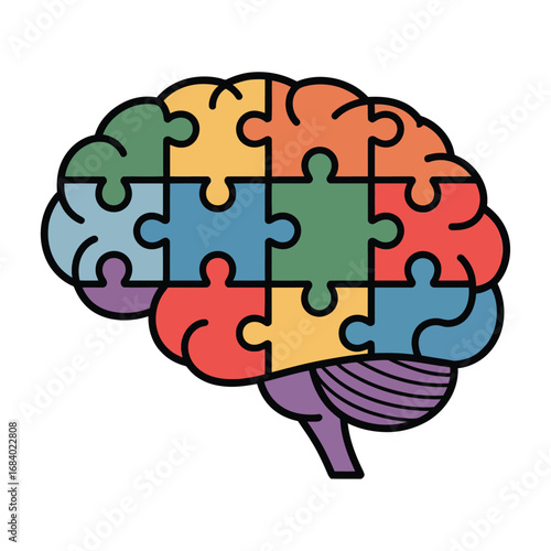 A brain made of puzzle pieces, isolated on white background.