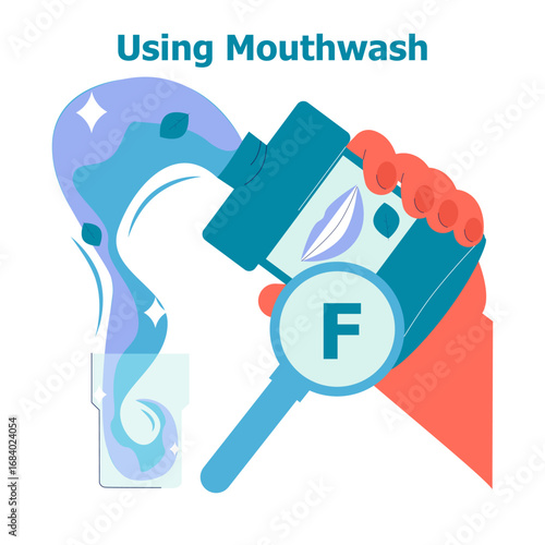 Illustrated Close-Up of Pouring Mouthwash into a Glass