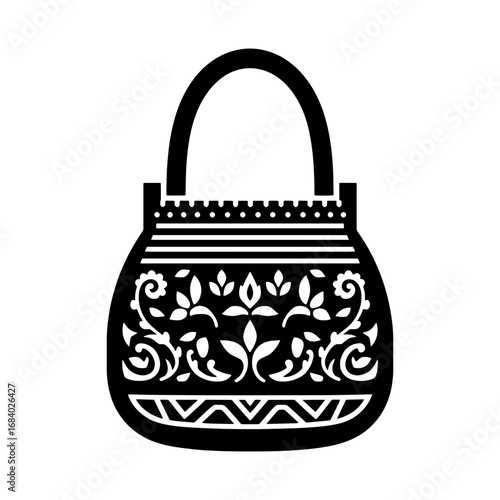 Decorative handbag silhouette with intricate patterns