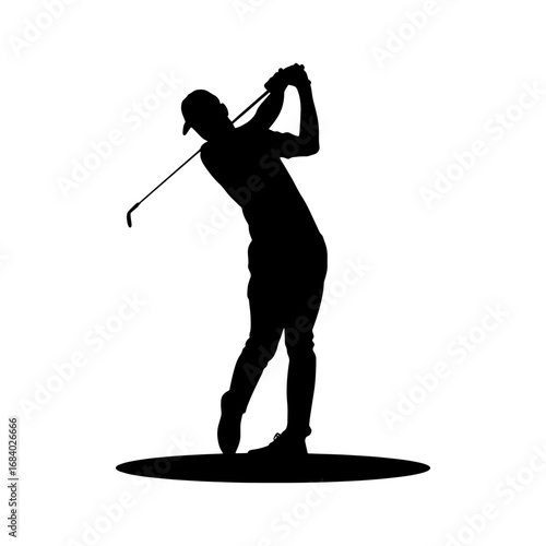 Golfer in action swinging club silhouette