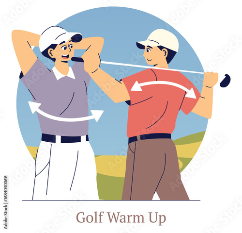 Golfers Warming Up with Stretching Exercises Vector