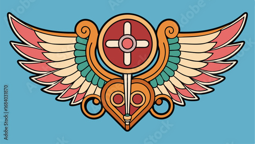 Vector art of a vintage viking shield with wings, an ornamental design evoking ancient nordic mythology and warrior culture, a decorative heraldic emblem