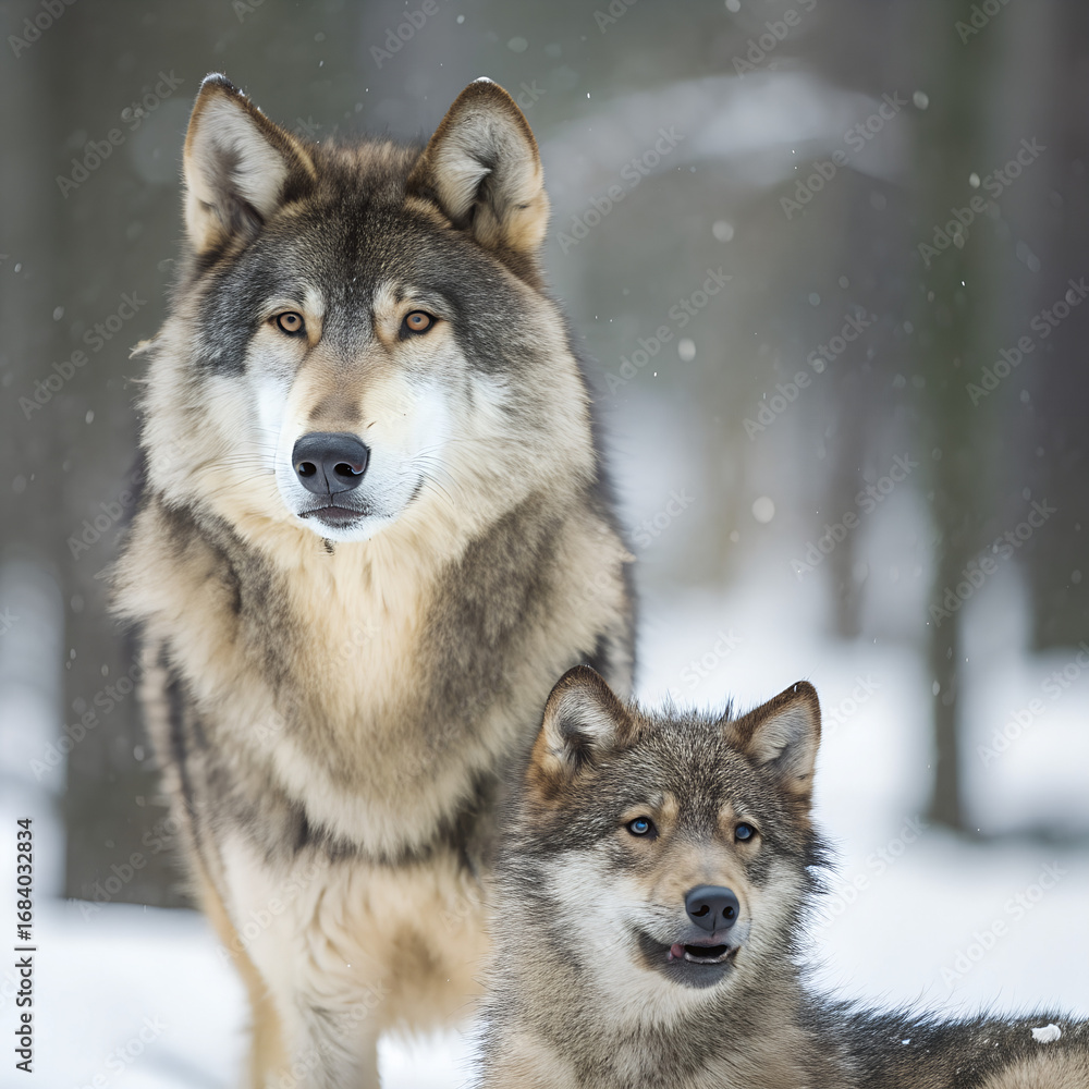 Fototapeta premium Wolf with his child