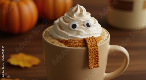 Funny Pumpkin Spice Latte with Whipped Cream and Googly Eyes