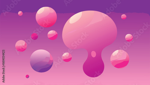 Vector art of abstract background with pink and purple bubbles floating in a dreamy and playful design, creating a vibrant and modern wallpaper for celebrations