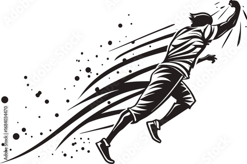 Vector art of a dynamic baseball player leaps forward, fist raised in victory, surrounded by motion lines and splatters, , capturing the energy of the game