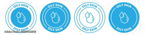 Set of oily skin icon in blue color on white background.
