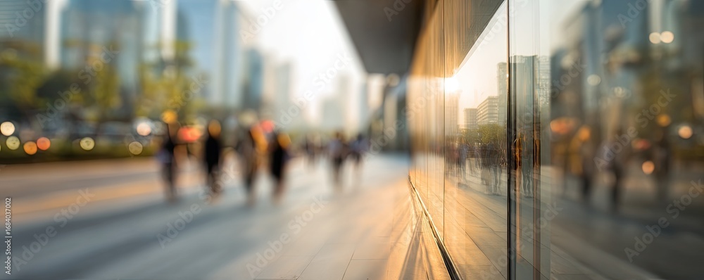 Obraz premium Blurry city street scene with people walking