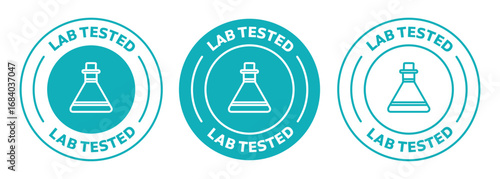 Set of three Lab tested rounded vector icons in blue color. vector illustration