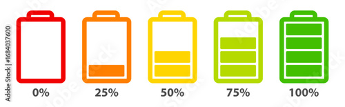 Smartphone Battery status icon. phone battery level indicator symbol. full charge or low charge sign. cellphone battery power symbol. Charging vector sign.