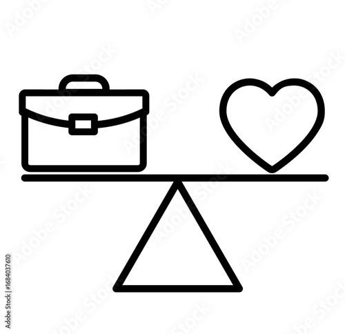 Balance life and work icon. Career and family icon. Vector isolated illustration. work bag and heart on scales. black outline vector illustration.