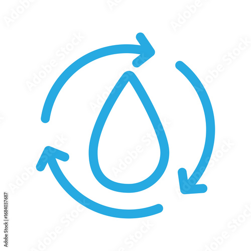 Water treatment icon vector. reuse or recycle water waste. wastewater impurities sign. blue water drop symbol for reusing filter water. isolated purity icon.