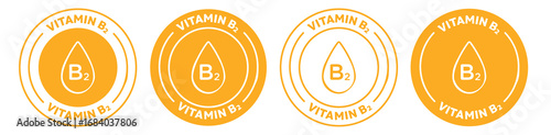 Vitamin B2 Icon set in 4 varients. Outlined vector logo sticker in yellow color. Suitable for Skincare products