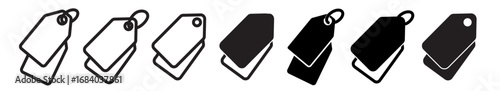 Tag icon set. price label sign. Discount offer vector symbol in black filled and outlined style.