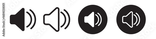 Speaker icon. Audio speaker filled and outlined icon set. four variations of the speaker icon. Black and white speaker. loudspeaker volume icon. for apps and websites