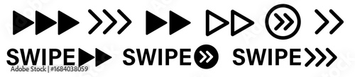 Swipe right to left icon set. drag or scroll to left side black editable hand sign. suitable for app or web ui design.