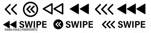 Swipe left icon set. drag or scroll to left side black editable hand sign. suitable for app or web ui design.