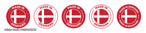 Set of Made in Denmark label icons. Made in Denmark logo symbol. Denmark made badge. Denmark flag. suitable for products of Denmark. vector illustration