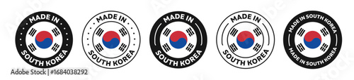 Set of Made in South Korea label icons. Made in South Korea logo symbol. Korean-made badge. South Korea flag. suitable for products of South Korea. vector illustration