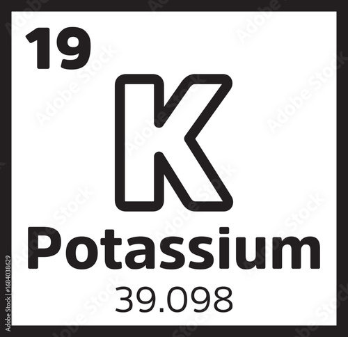 Periodic table element Potassium. Potassium icon. Potassium chemical element with atomic number. vector line illustration