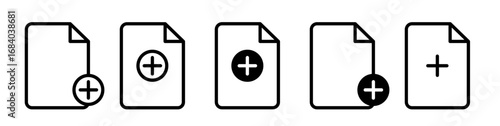 Add new document Icon set in black color for ui designs