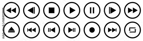 Video play button icon set. Start audio or video action media symbol for apps and websites