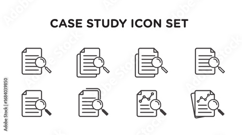 Search result icon. Research report analyse line sign. Analytics case study outline vector symbol with magnify glass. Isolated black thin icon for document review. suitable for app or web ui design.