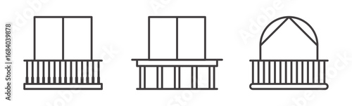 Set of balcony icons. Black outlined flat style balcony icons.