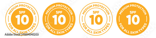 Spf 10 icon set. spf isolated logo collection in orange color.