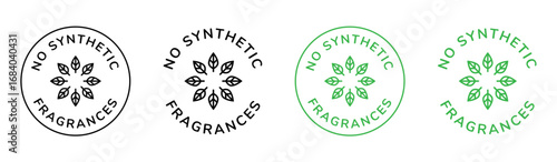 No Synthetic Fragrances black and white rounded vector icon illustration.