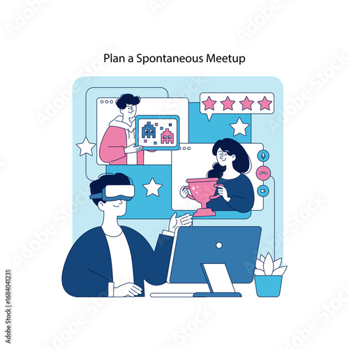 Virtual Team Collaboration and Achievement Illustration