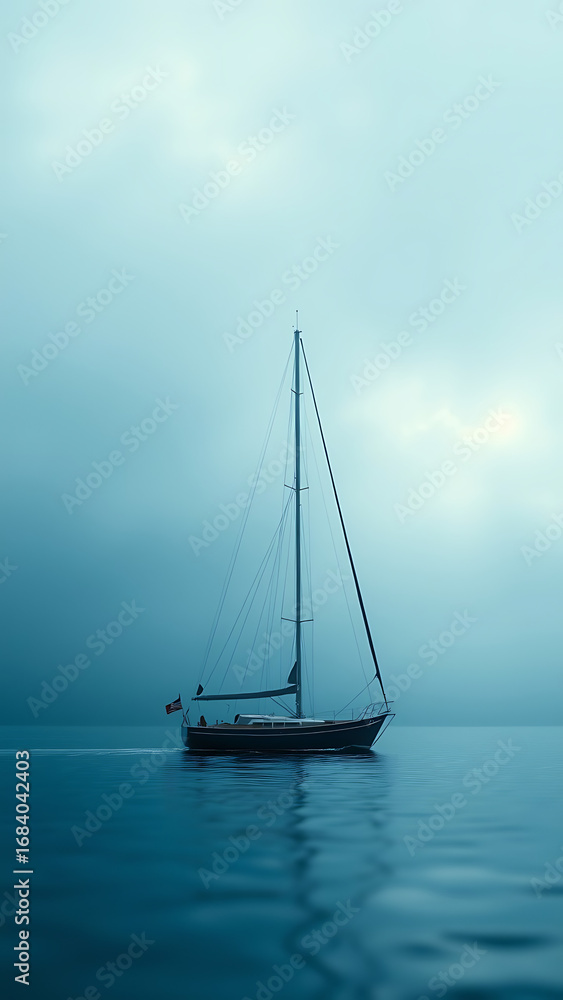 Fototapeta premium Abstract Sailboat in Blue and Grey Tones vertical