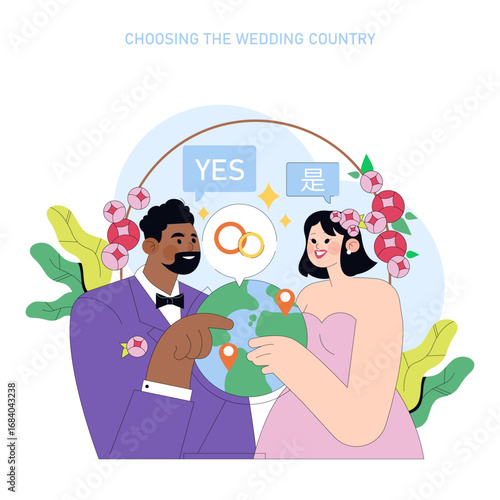 Couple Choosing Wedding Destination Vector Illustration