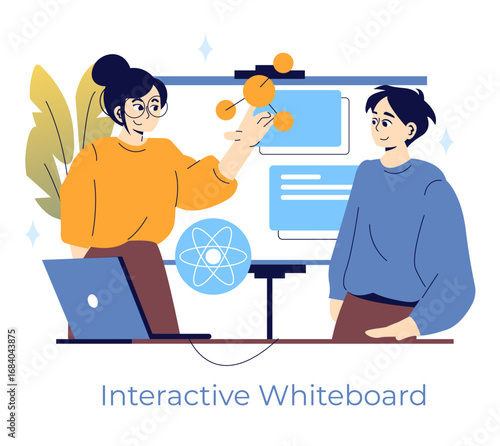 Interactive Whiteboard Collaboration Vector Illustration