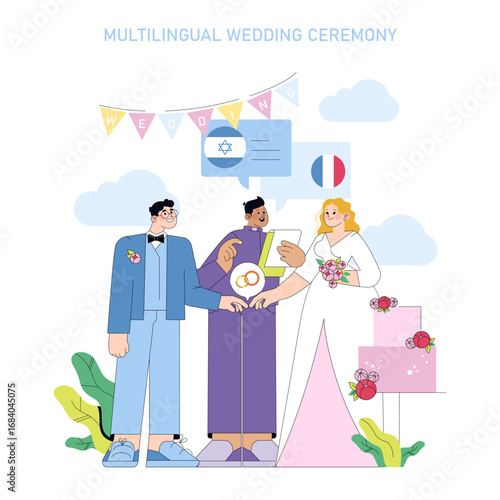 Multilingual Wedding Ceremony Vector Illustration