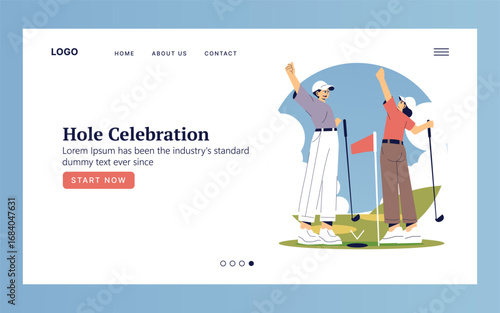 Golfers Celebrate Successful Shot Vector Illustration