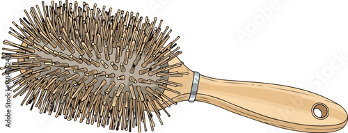 wooden bristle hairbrush detailed illustration of natural hair care tool