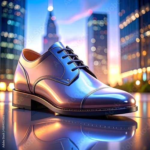 Polished dress shoe in city lights