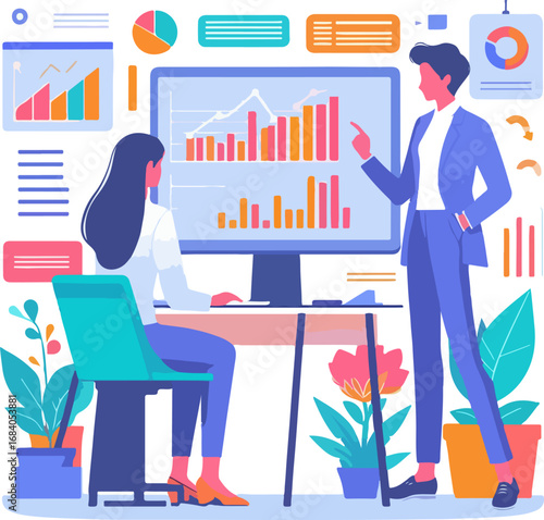 Full_body_flat_vector_illustration_of_a_business_analyst_reviewing_graphs