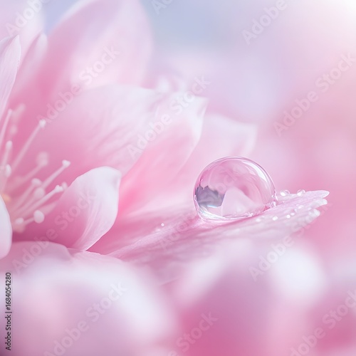 Macro Photography Dewdrop on Pink Flower Petal