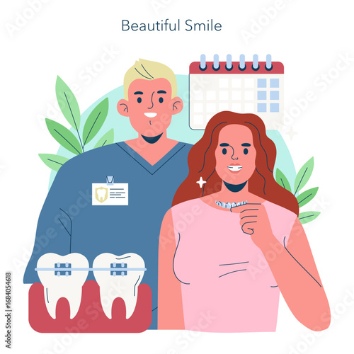 Dentist and Patient Smiling with Dental Model in Hand