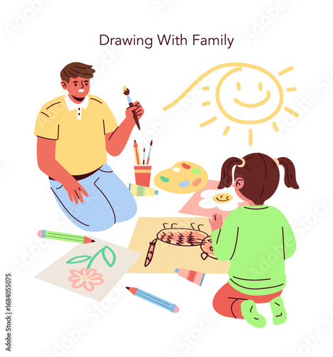 Family Drawing Activity Vector Illustration