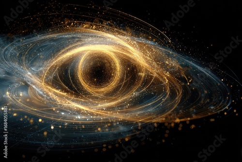 Cosmic eye; swirling golden energy vortex in space