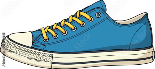classic blue canvas sneaker with yellow laces detailed illustration of casual footwear