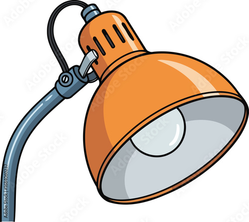 classic orange desk lamp adjustable arm, metal shade, bright illumination