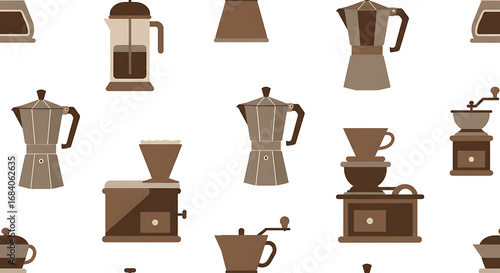 Seamless pattern vector of coffee brewing tools flat design illustration