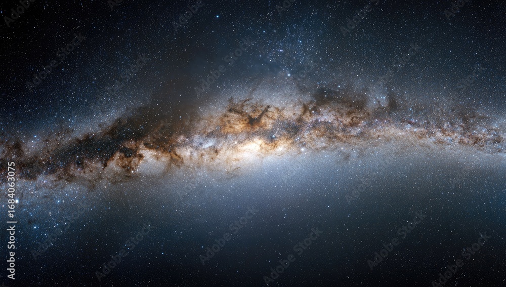 Obraz premium Vast expanse of the Milky Way galaxy. Dark nebulae and stardust clouds weave across a band of luminous stars