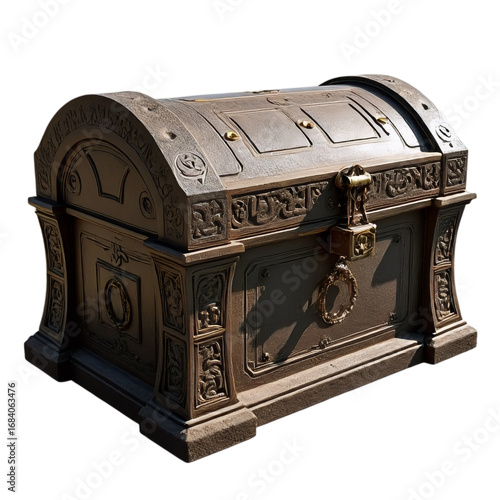 Ancient stone chest with runes isolated