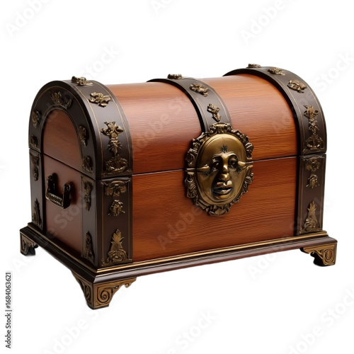 Bronze decorated wooden chest isolated
