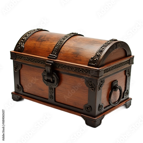 Bronze decorated wooden chest isolated